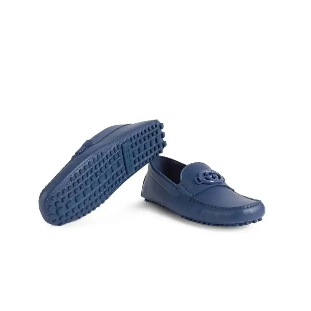 NIB Gucci Interlocking G Driver Size G 8.5 US 9 Moccasin Loafer Blue Indigo